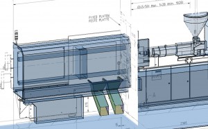 Double funnel for injection molding machine for ejected products and sprues